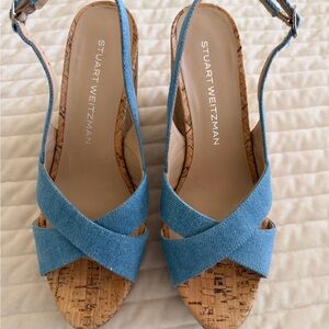 Stuart Weitzman Denim Blue Wedge Sandals